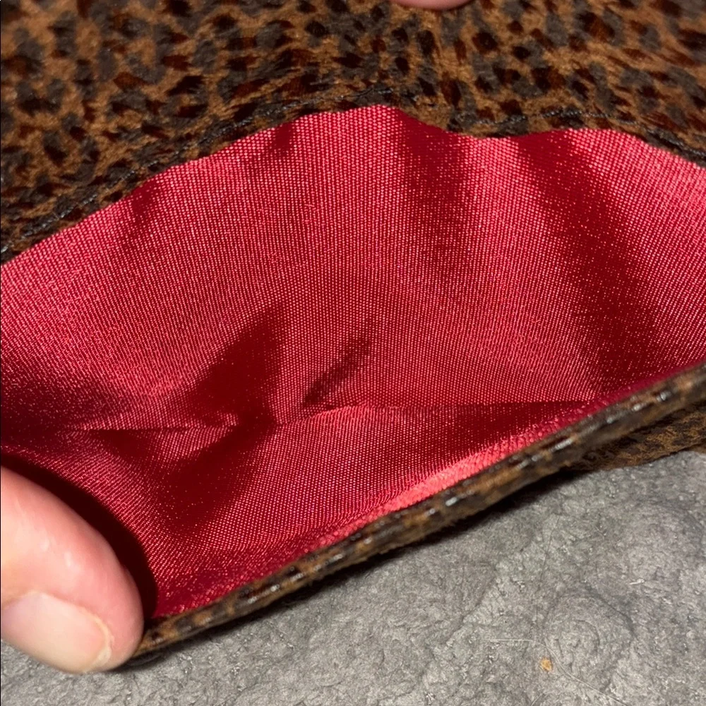 Brown and Black Leopard Print Clutch with Studded Trim
